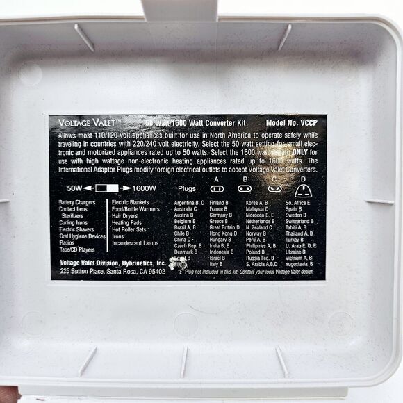 Voltage Valet Foreign Travel Voltage Converter Kit 50 Watt/1600 Watt Model VCCP - Picture 3 of 5